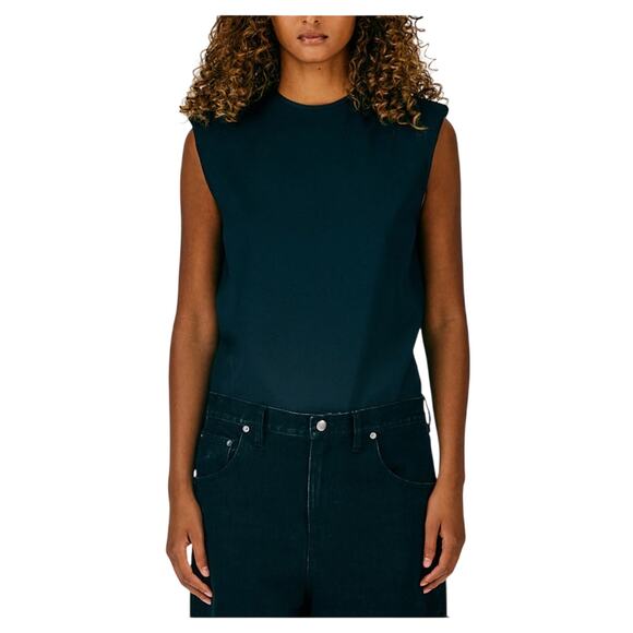 Tibi Tops - Tibi Structured Black Chalky Drape Padded Shoulder Sleeveless Top Size M